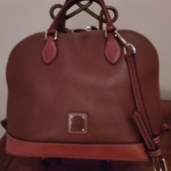 DOONEY & BOURKE ALL WEATHER LEATHER ZIP ZIP SATCHEL 2 HANDLE CROSSBODY AMBER - Picture 12 of 15